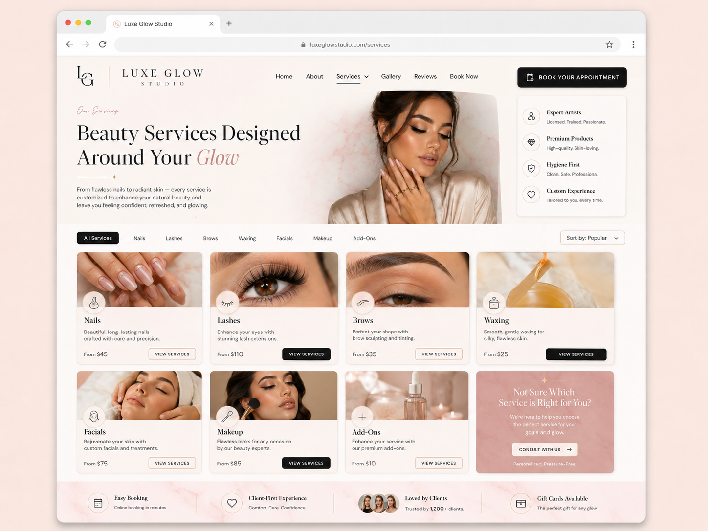 Luxe Glow Studio lash brow and beauty services mockup