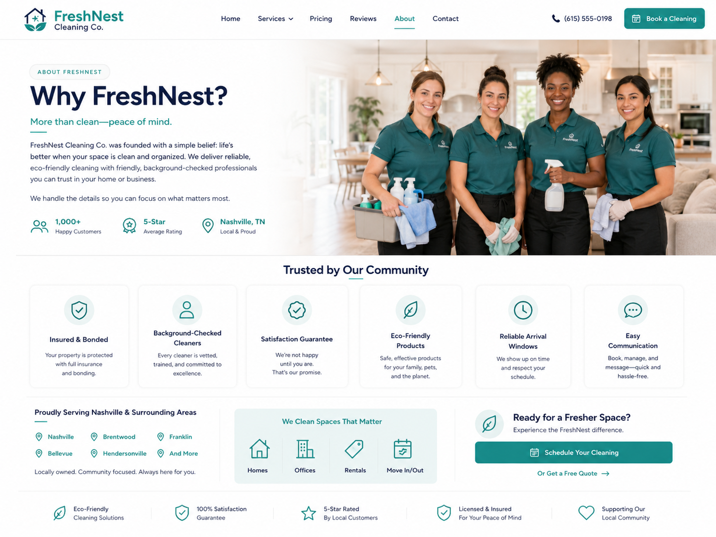 FreshNest Cleaning Co. about and why choose us mockup