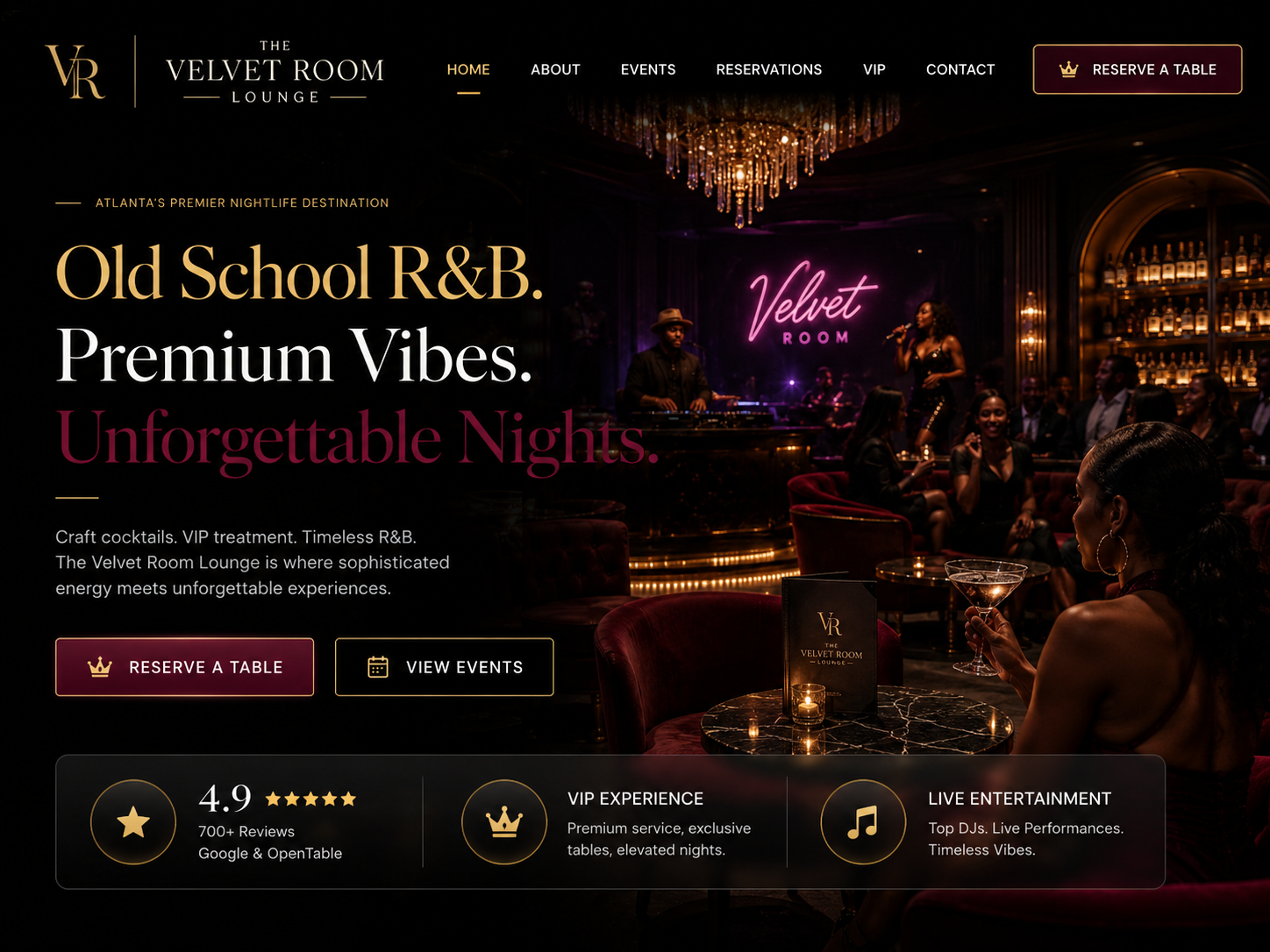 Clubs and lounges desktop homepage mockup