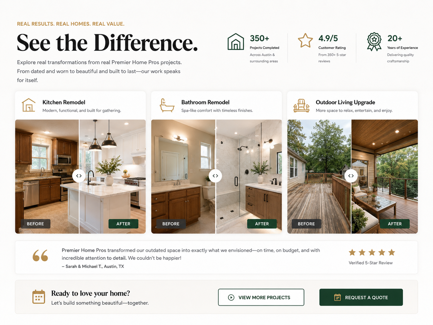 Summit Home Pros before and after project transformation mockup