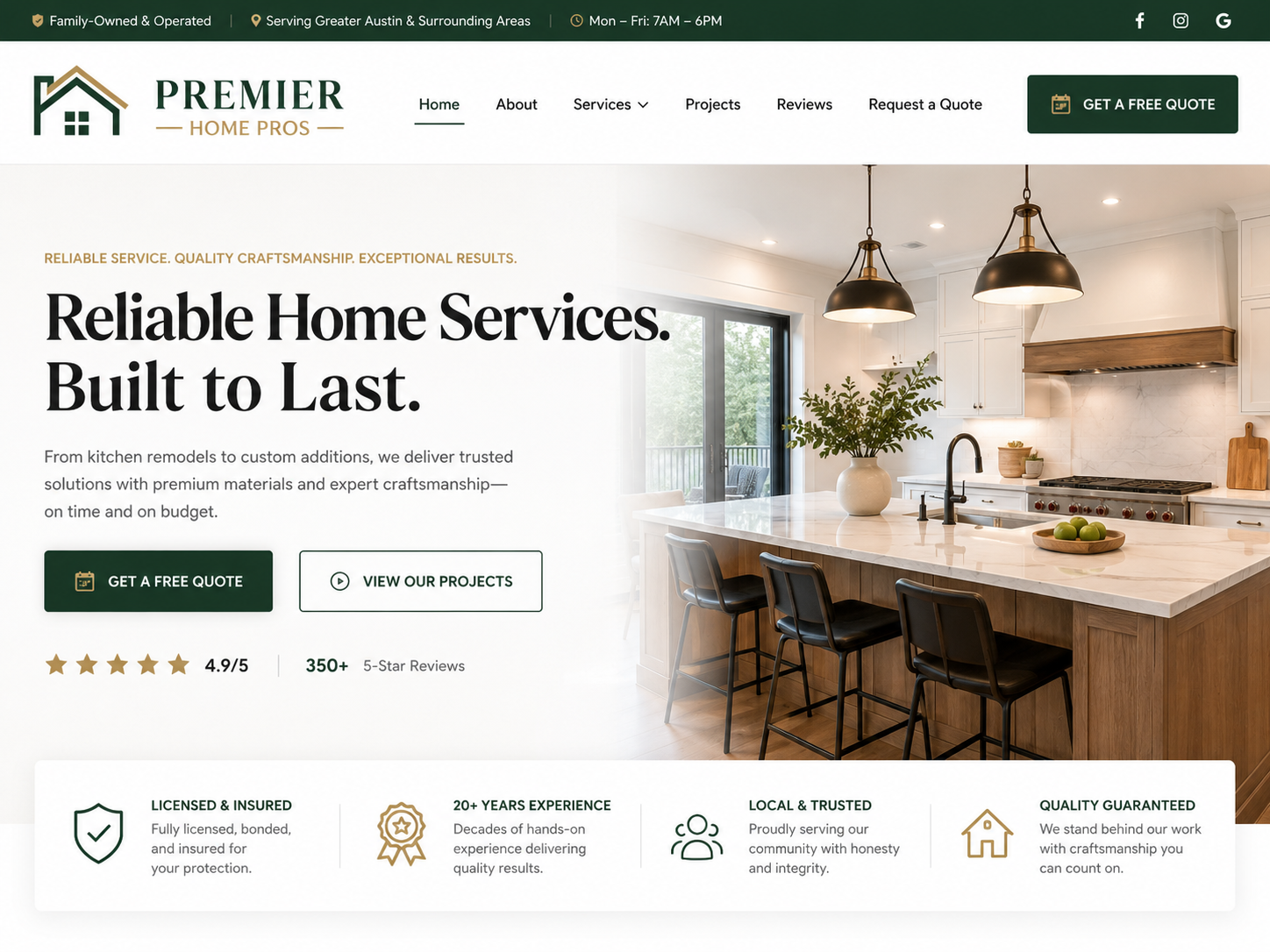 Summit Home Pros desktop homepage mockup