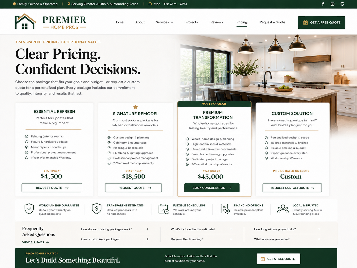 Summit Home Pros pricing and service package mockup