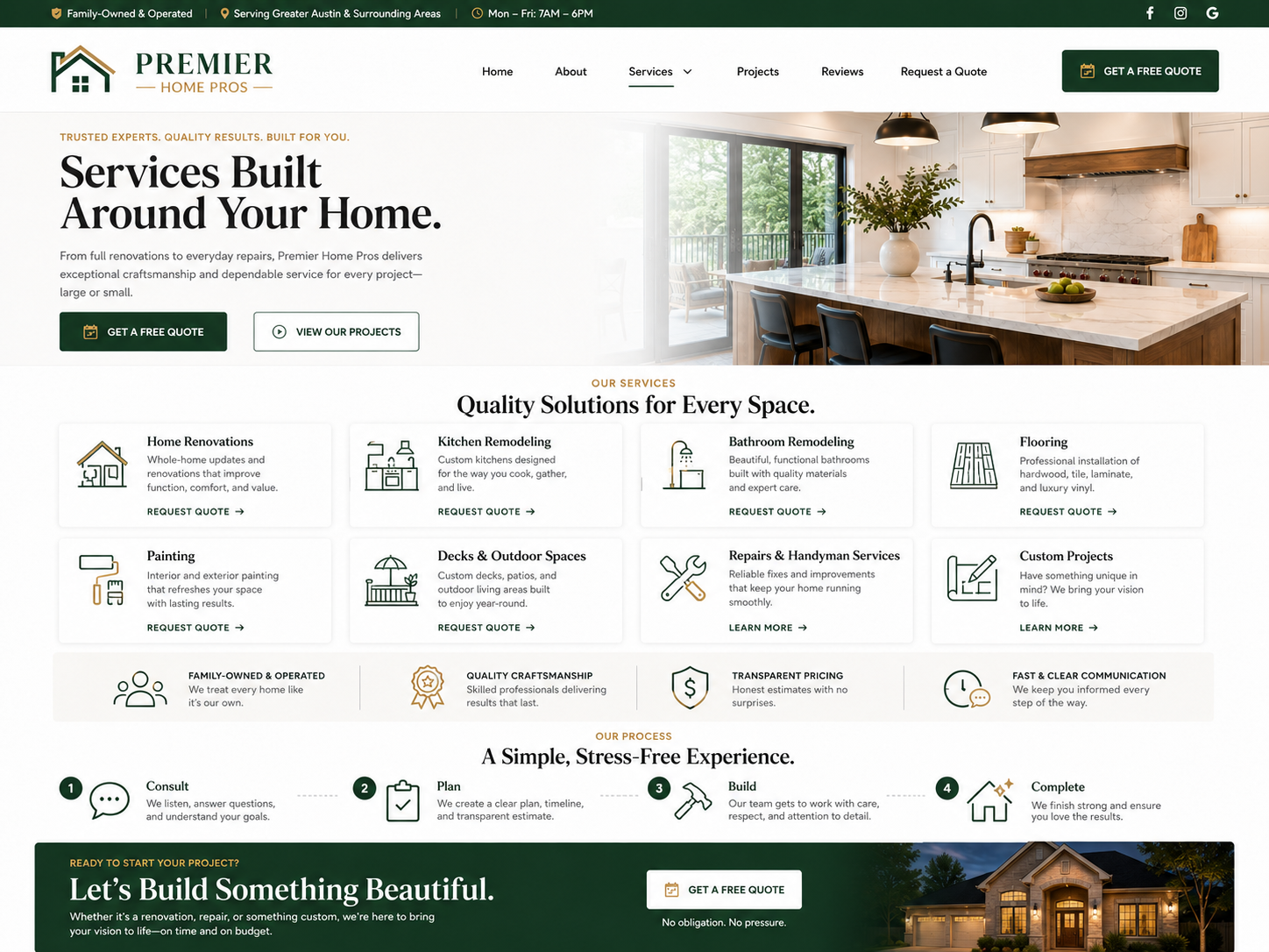Summit Home Pros services grid and home service cards mockup