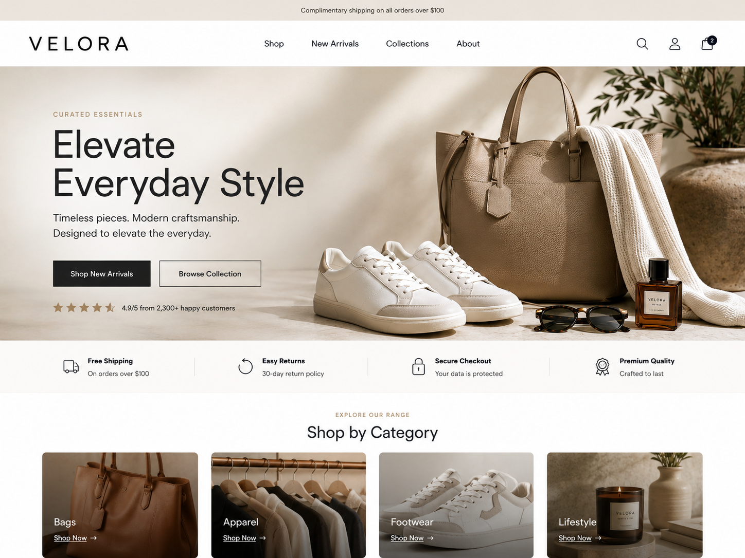 Natura brand story and about section mockup