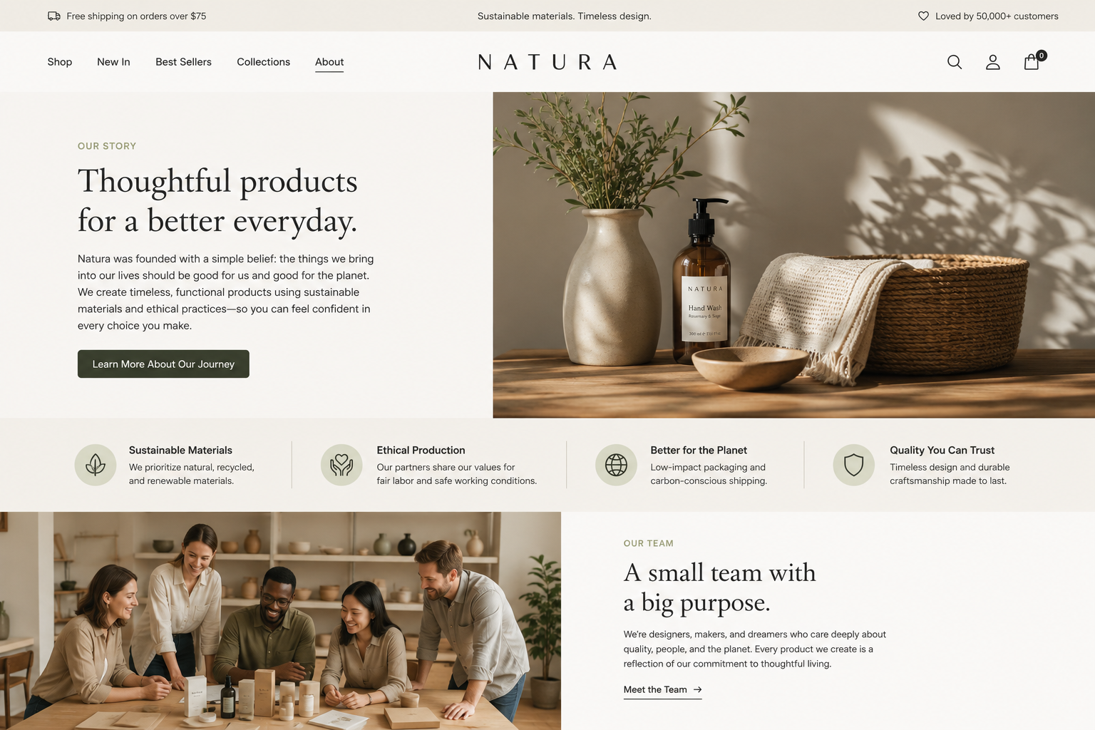 Natura desktop storefront homepage mockup