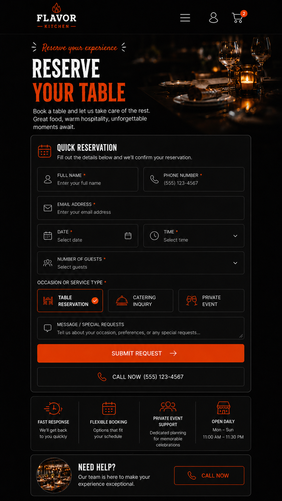 Savor House mobile reservation and inquiry form flow
