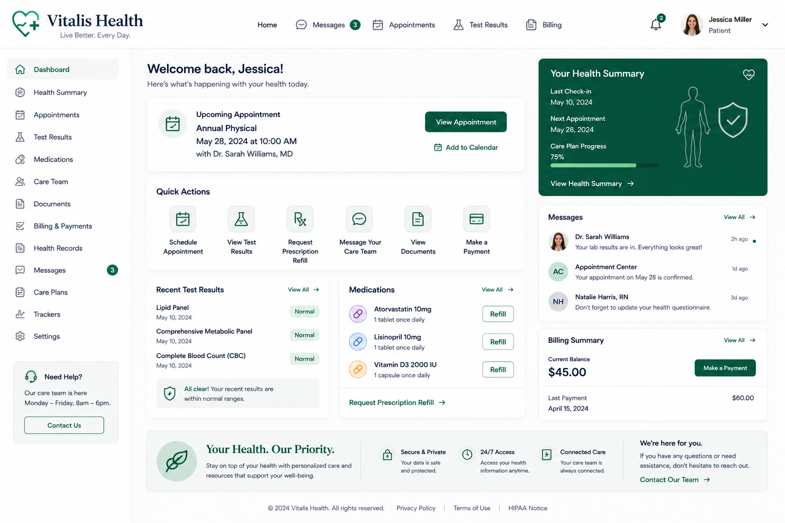 Vitalis Health client journey pipeline dashboard