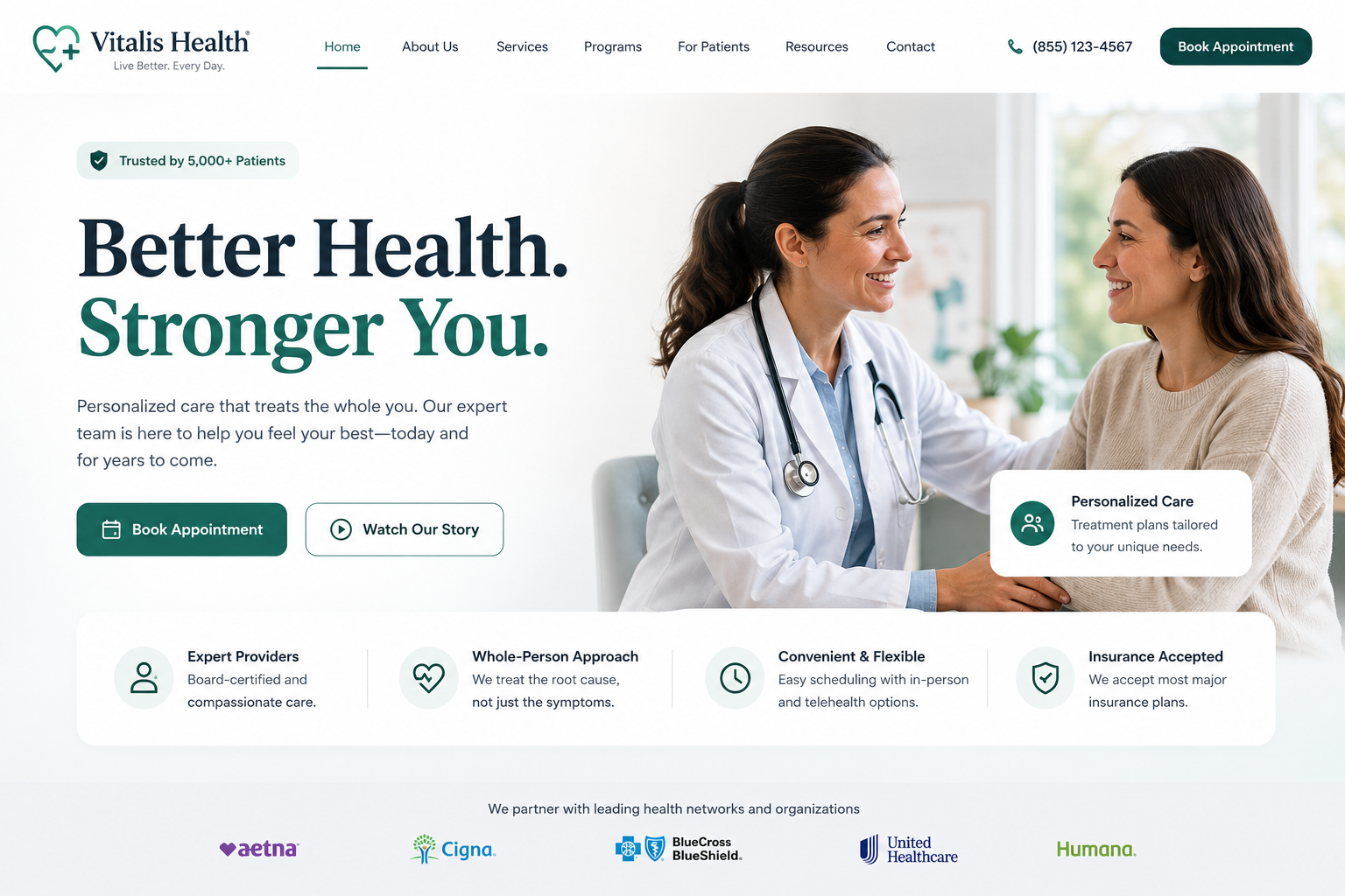 Vitalis Health desktop homepage mockup