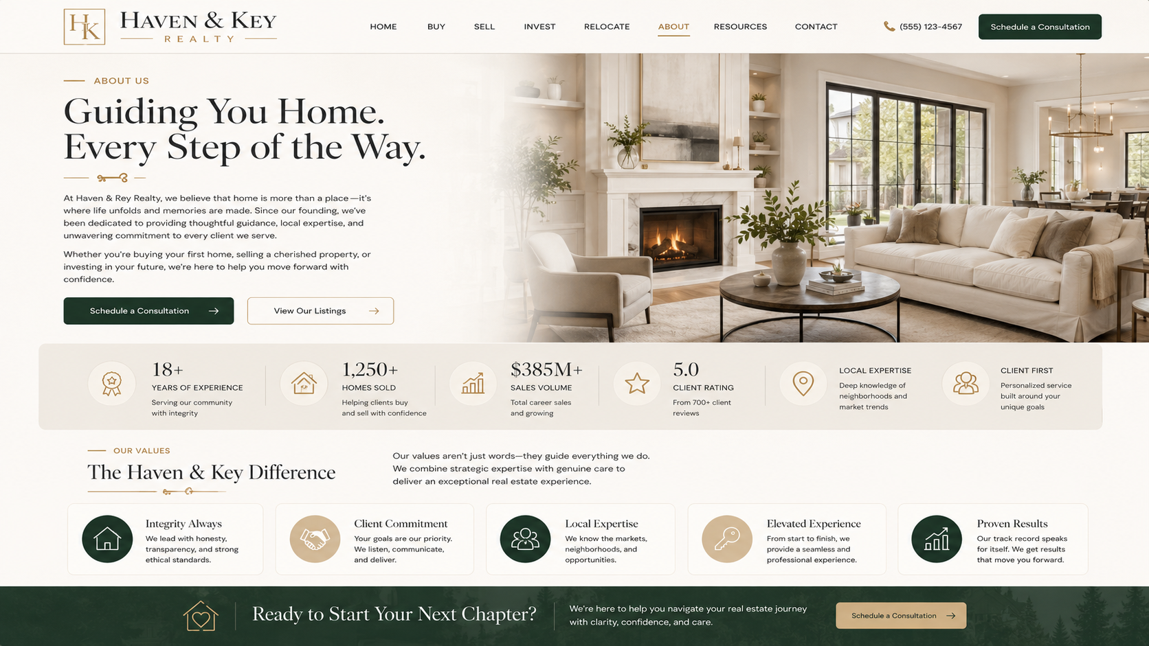 Haven & Key Realty about page mockup