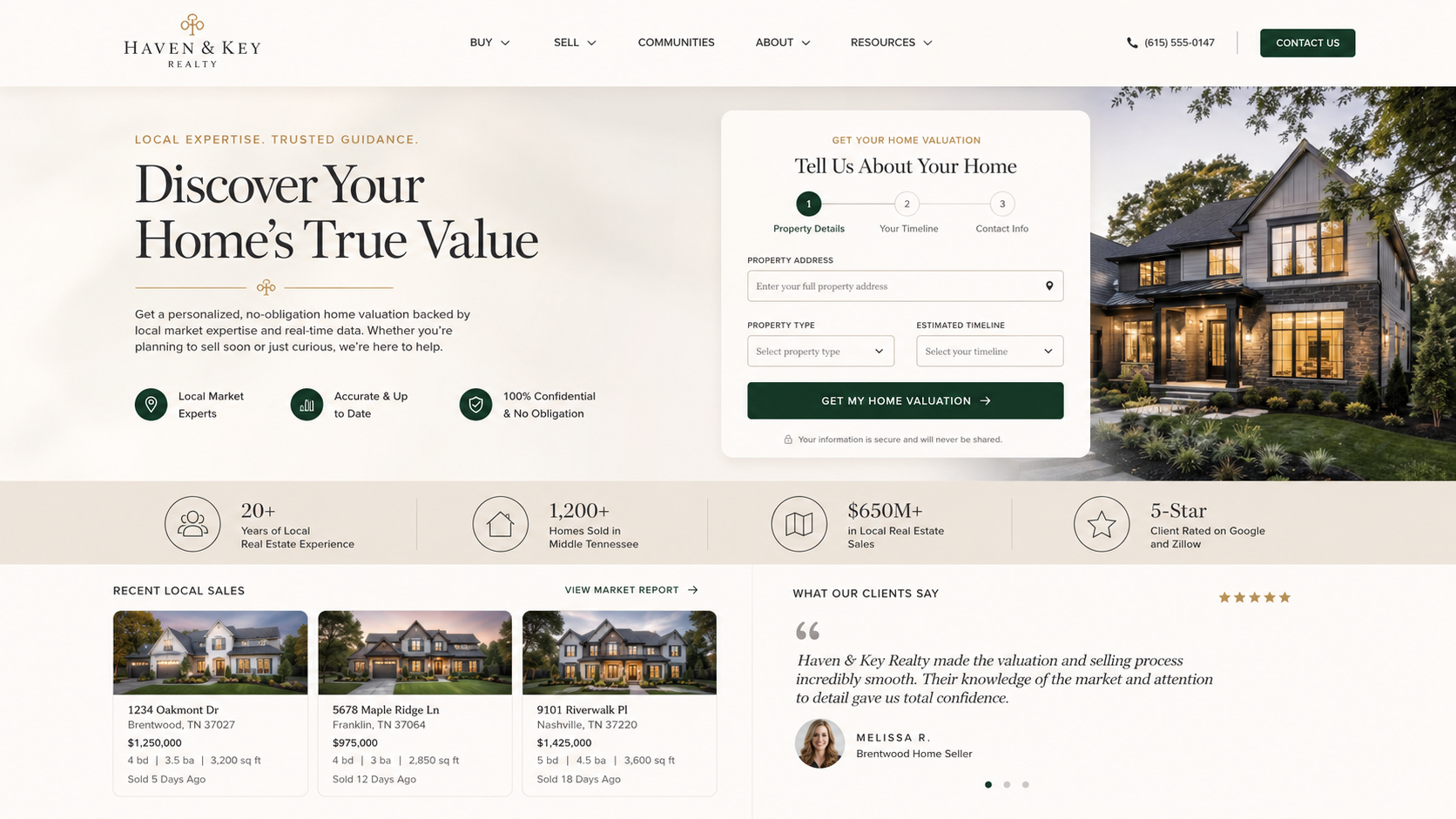 Haven & Key Realty home valuation page mockup