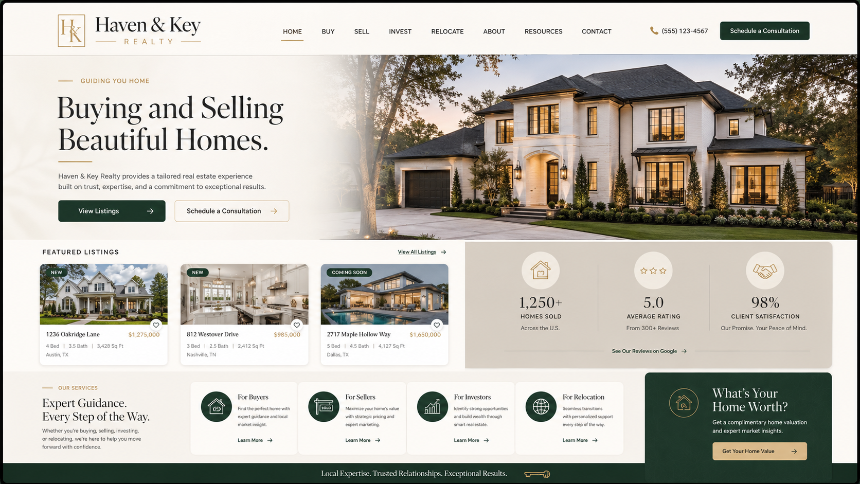 Haven & Key Realty desktop homepage mockup