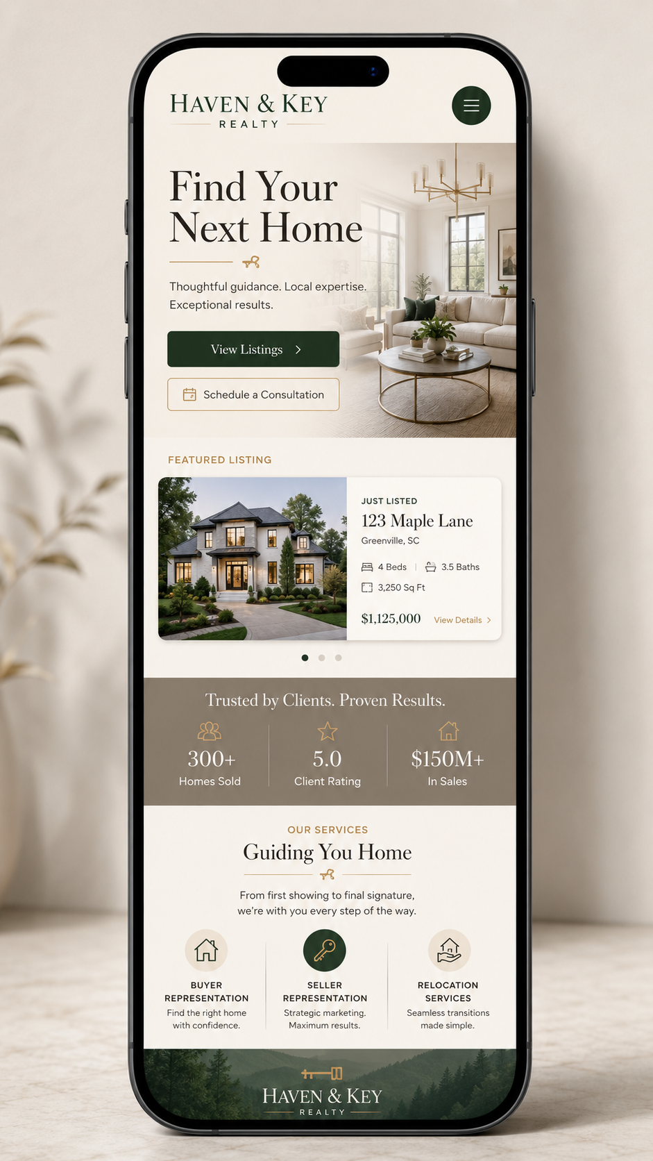 Haven & Key Realty mobile homepage preview
