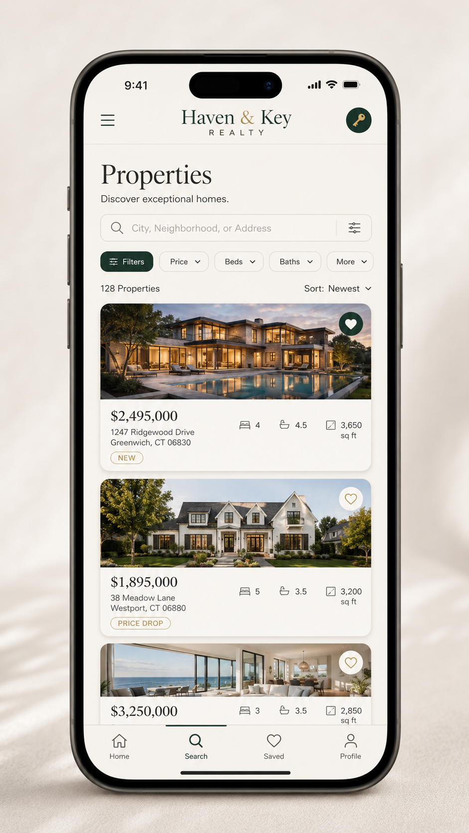 Haven & Key Realty mobile listings page