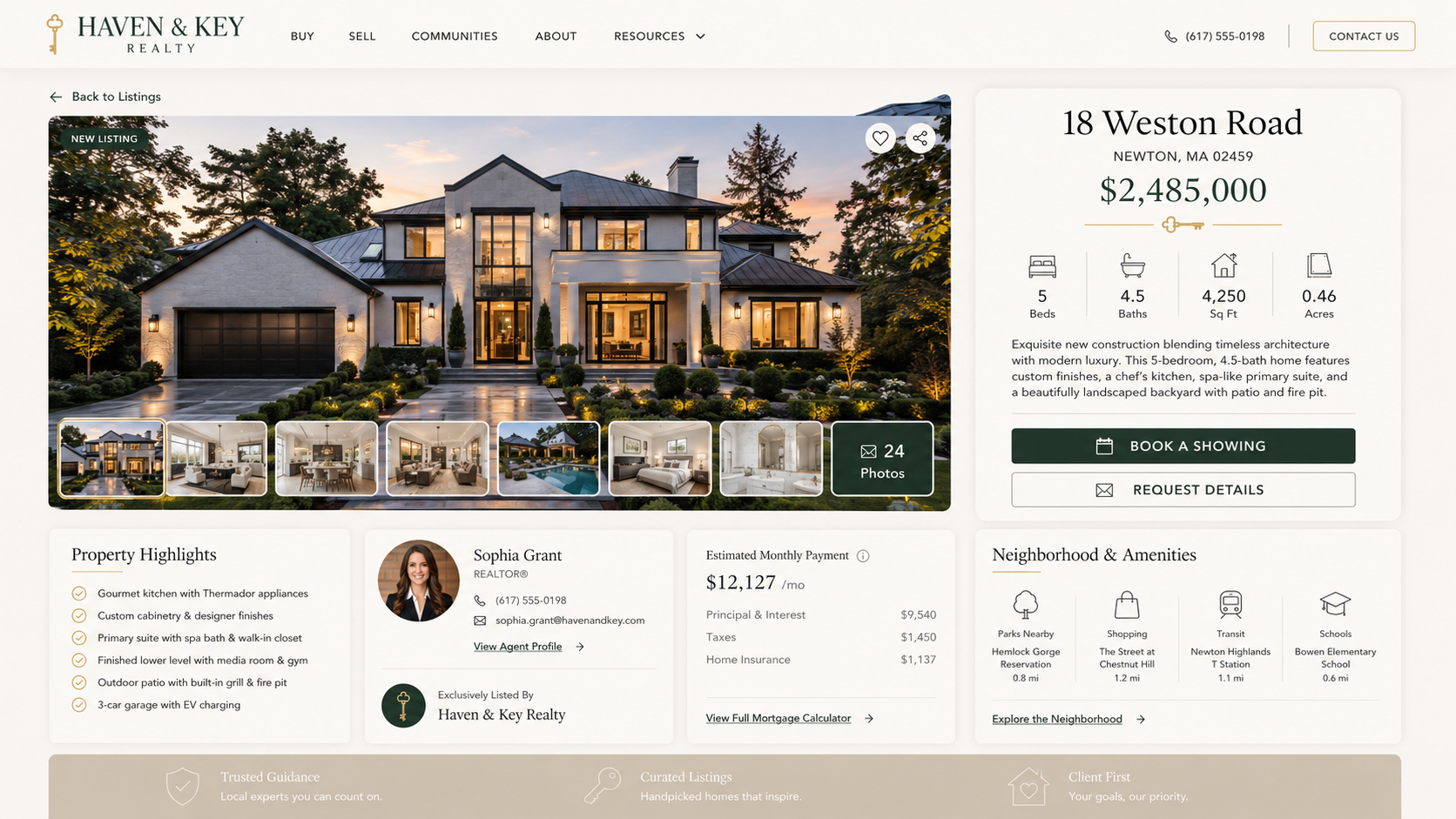 Haven & Key Realty property detail page mockup