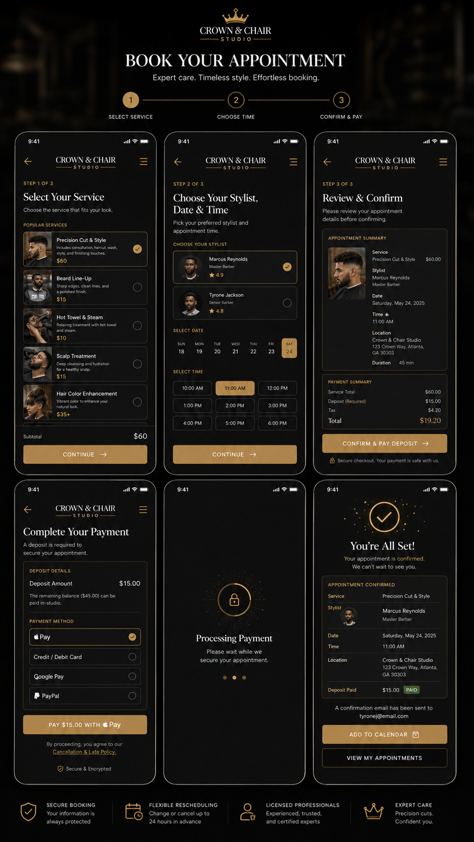 Crown & Chair Studio mobile appointment confirmation preview