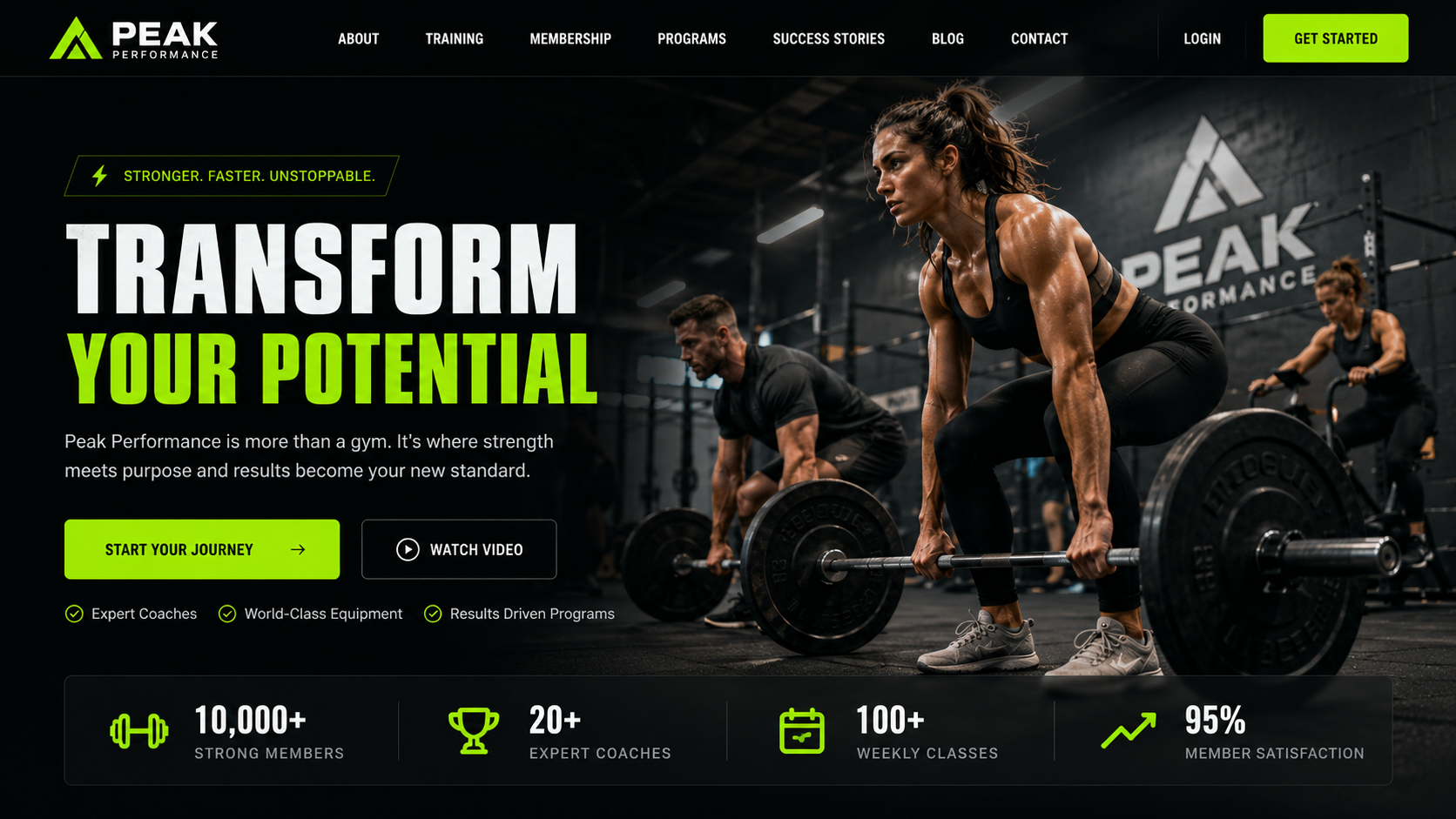 Peak Performance desktop homepage mockup