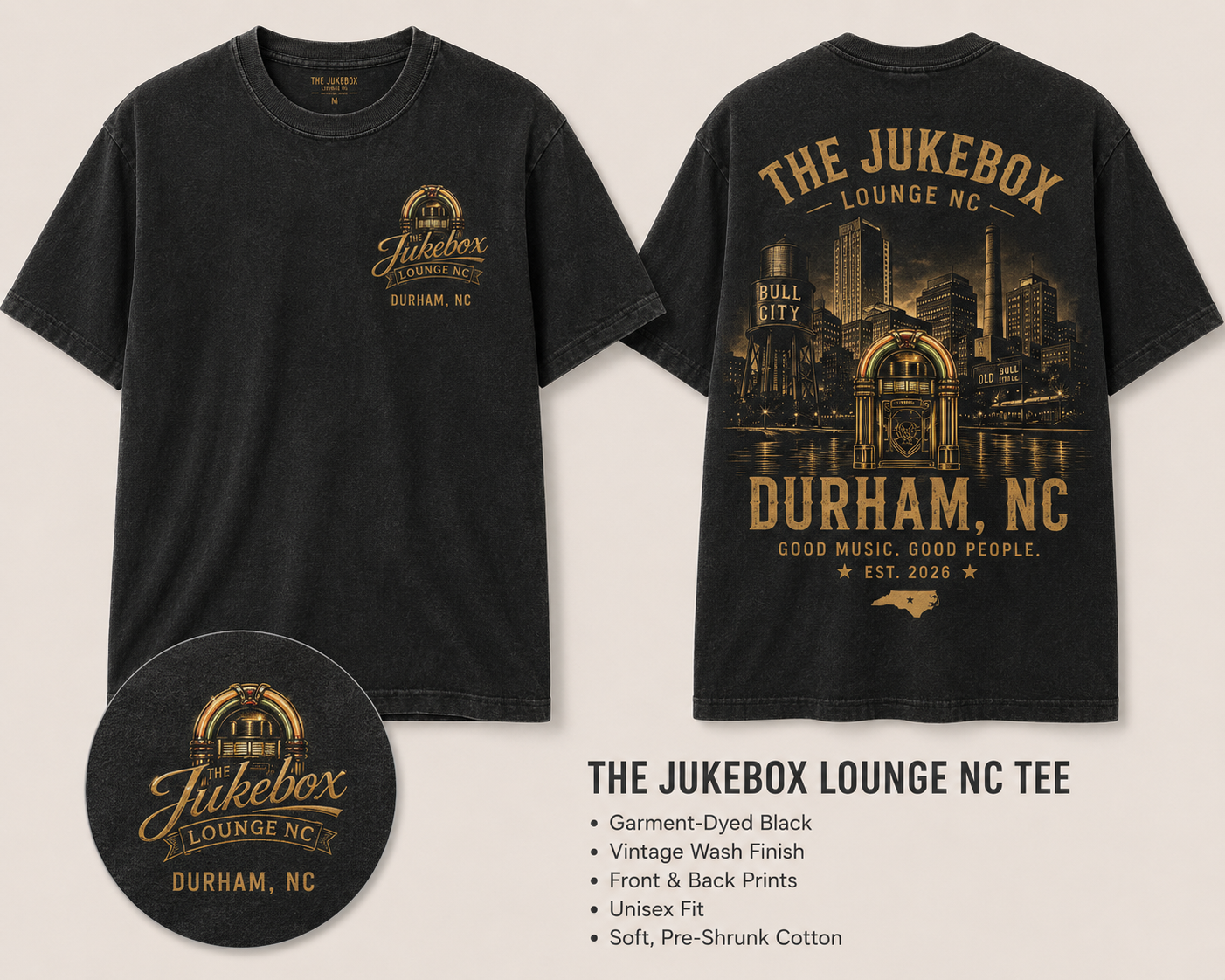 The Jukebox Lounge NC black Durham tee mockup